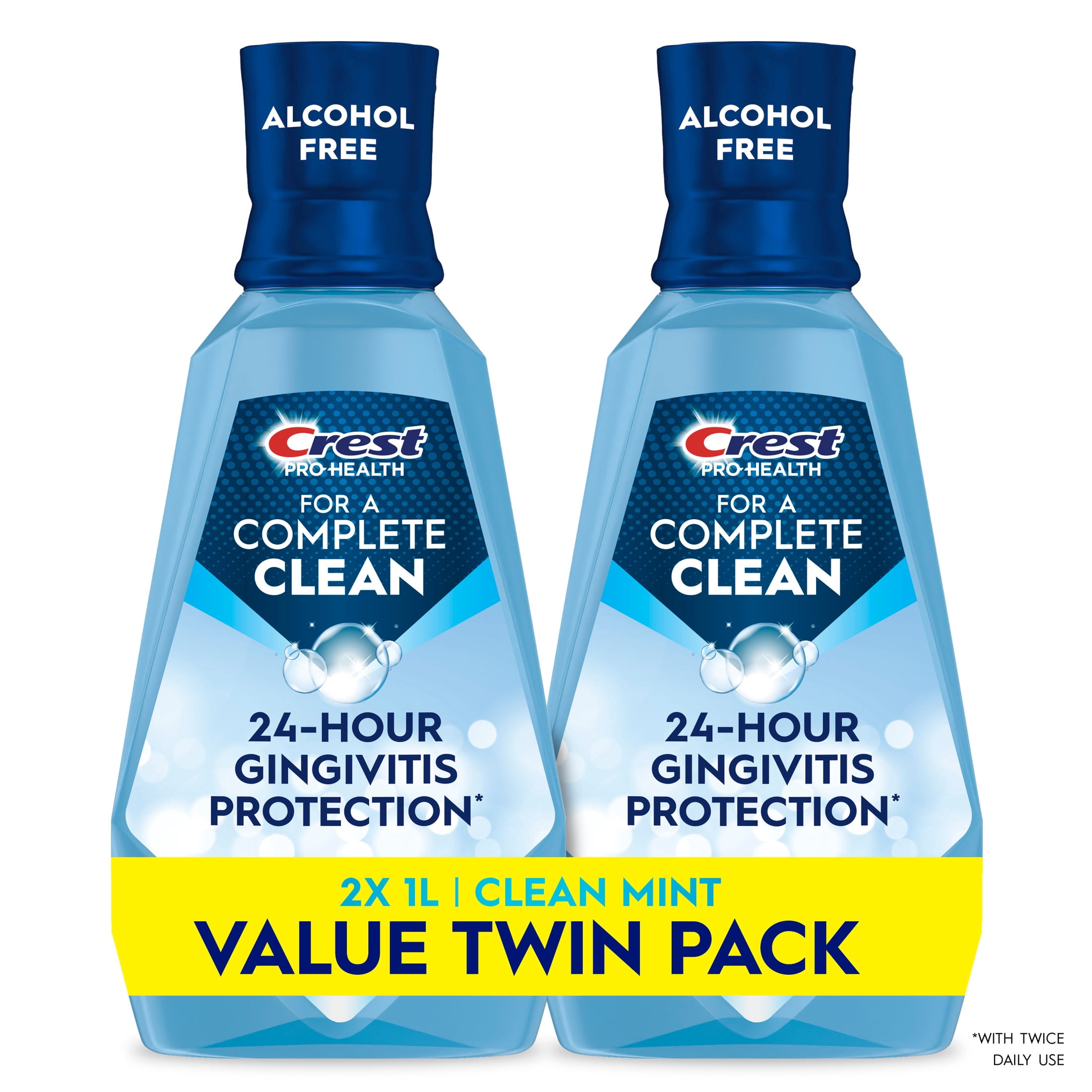 (3 pack) Crest Mouthwash Pro Health Complete Clean, Alcohol Free, Clean Mint, 1 L, 2 Pack