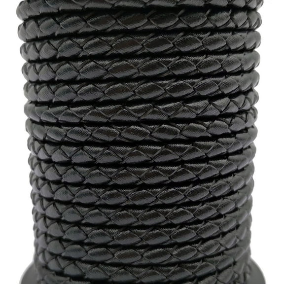 shapesbyX 5 Yards 4mm Black Braided Leather Cords Jewelry Making Supplies or Beading Bracelet Necklace Strap