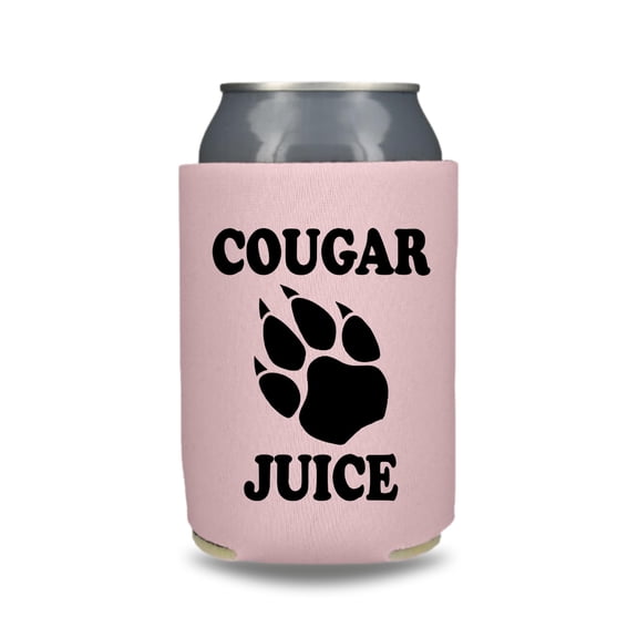 Funny Beer Can Cooler, "Cougar Juice" Design, Reusable Beverage Sleeve, Neoprene Drink Insulator, Party Drink Accessory, Blush