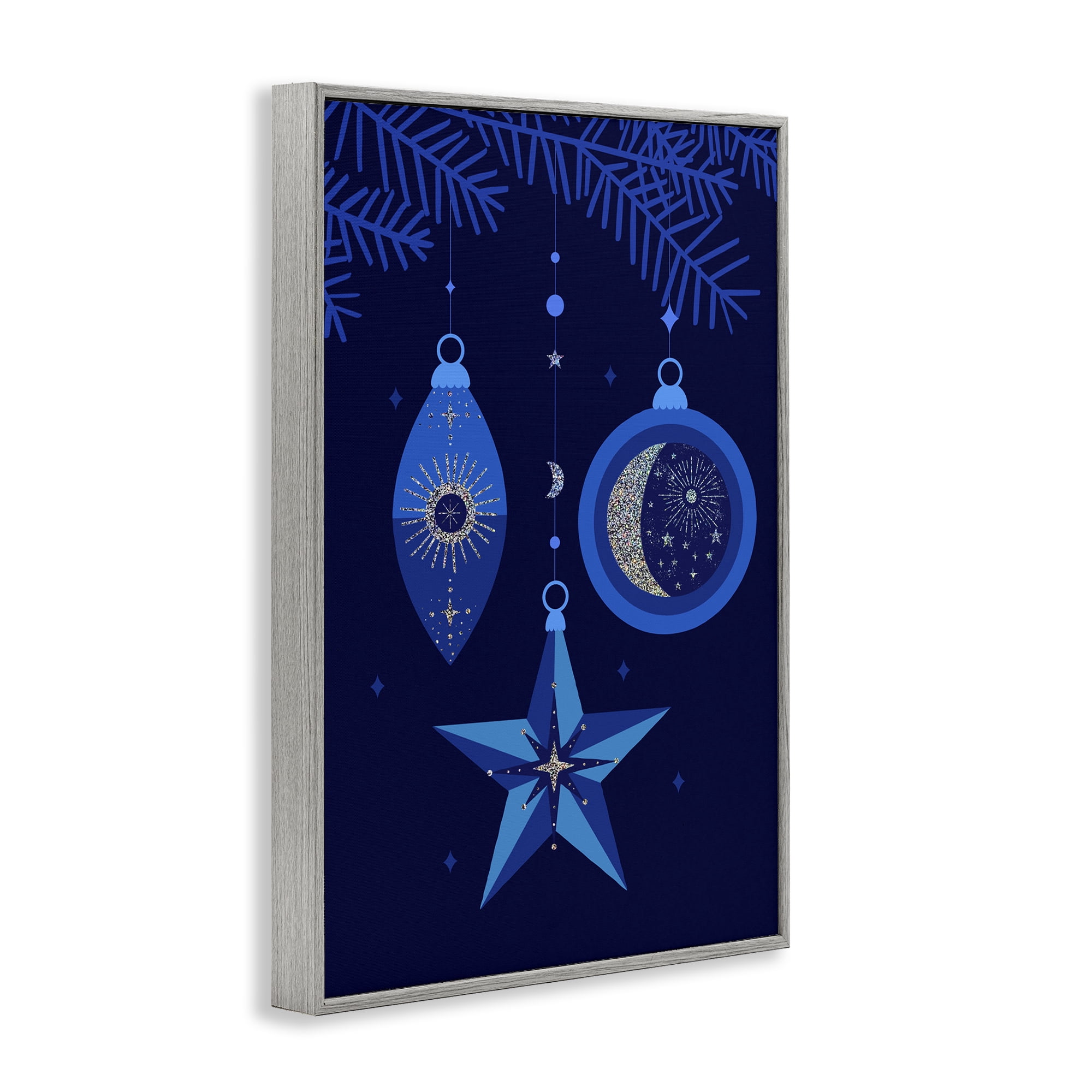 Stupell Industries Blue Holiday Ornaments Holiday Painting Gray Framed Art Print Wall Art, 20 x 30
