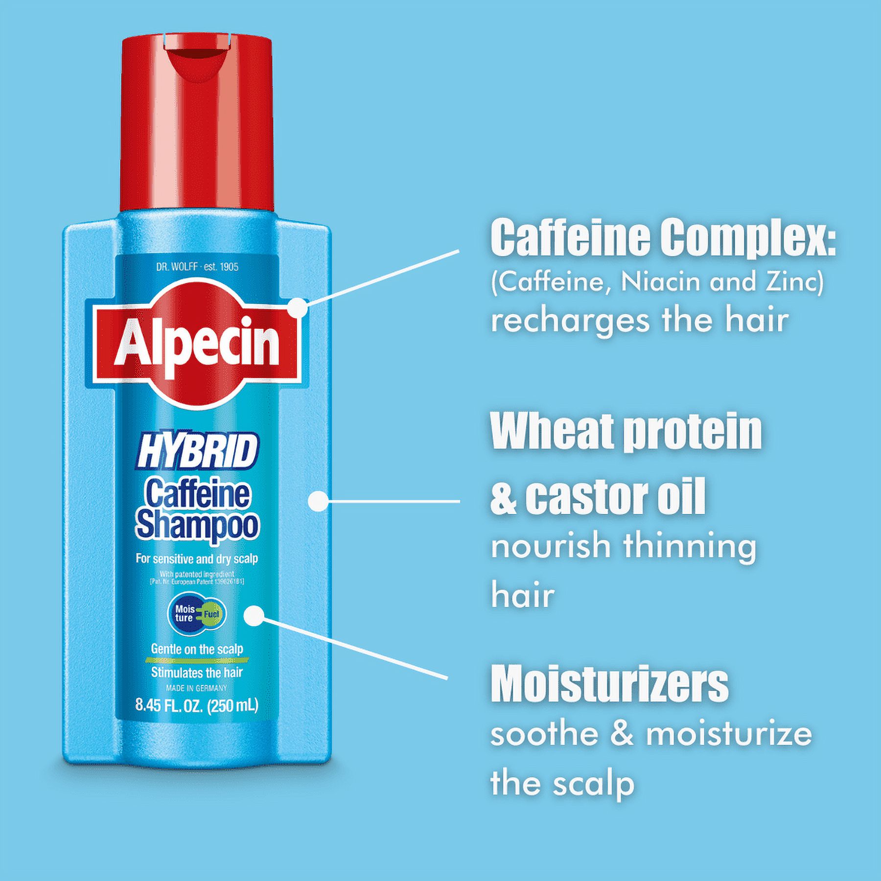 Alpecin Hybrid Caffeine Shampoo for Men with Dry, Itchy, Sensitive Scalps Moisturizes Thinning Hair Natural Hair Growth, 8.45 fl. oz. - image 3 of 5