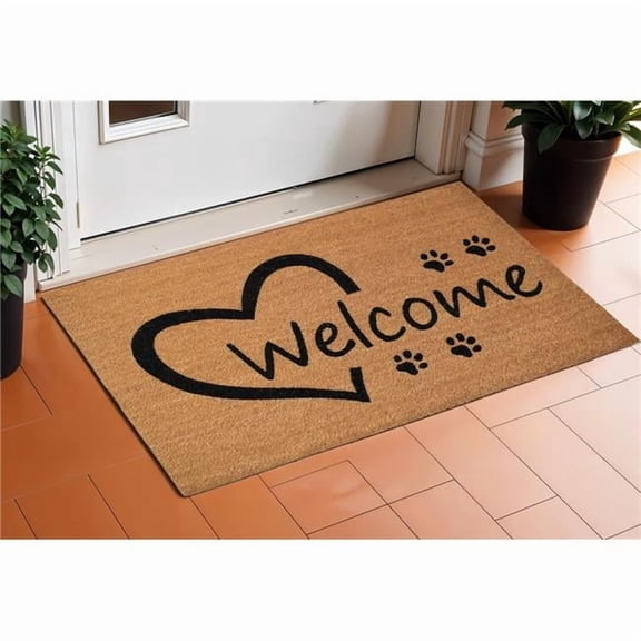 HomeRoots 632293 17 x 29 in. Natural & Black Pawprint Welcome Outdoor Coir Door Mat