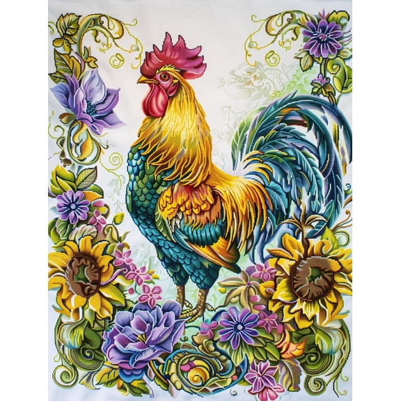 Rooster Cock and Flower DIY 11CT Stamped Cross Stitch Kits for Beginners Easy Needlepoint Embroidery Counted Cross Stitch Art Craft for Wall Decoration 12x16inch(4)