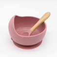 thumbnail image 1 of Cuenco para bebé, cuchara, vajilla para niños, mango de madera, cuchara de silicona, cuenco con ventosa para niños, cuenco de silicona para bebé, 1 of 5