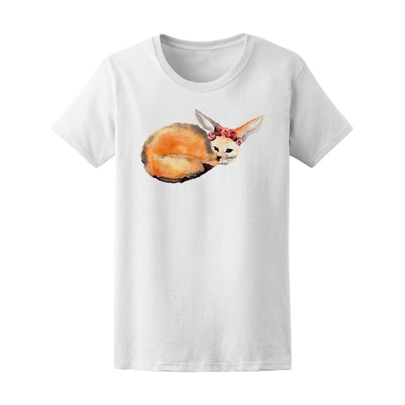 Watercolor Cute Fox With Flowers Tee Women's -Image by Shutterstock