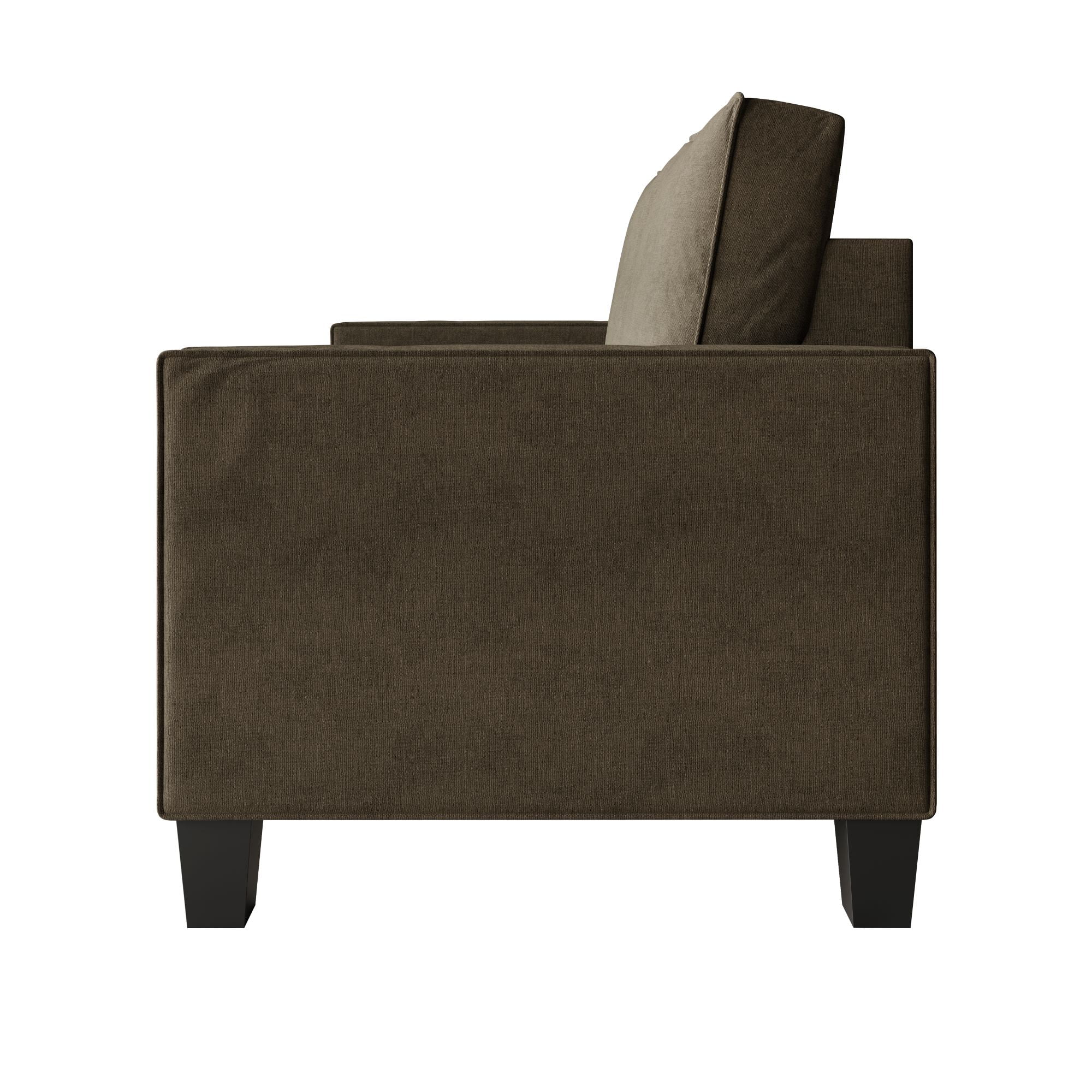 Home Design Marcia Square Arm Sofa with Padded Back and Seat, Modern Upholstery, Black Legs, Comfortable Living Room Seating, Brown