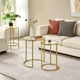 thumbnail image 2 of Round Nesting Side Table Stacking Coffee Table, Set of 2 Circular End Tables w/Metal Frame & Tempered Glass Top & Protective Foot Pads for Small Space Living Room Office, Mustard Gold, 2 of 9
