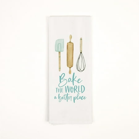 

Bake The World A Better Place Classic White 28 x 16 Cotton Fabric Dish Tea Towel