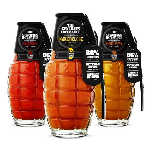 The General's Hot Sauce Heat Seeker Gift Set with Habanero and Cayenne Peppers, 3-Pack (6oz Bottles)