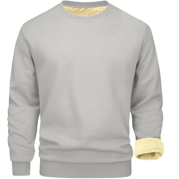 Fshiont Mens Crewneck Thermal Shirts Sherpa Lined Sweatshirts Winter Warm Soft Fleece Long Sleeve Thick Pullover Tops Light Gray L