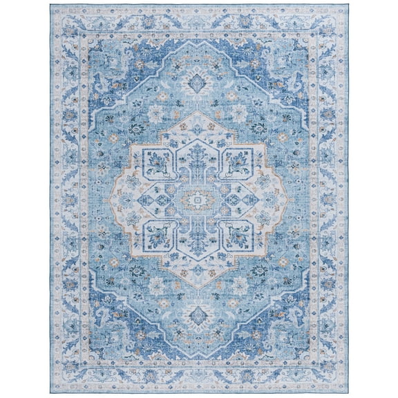 SAFAVIEH Tucson Luvina Oriental Machine Washable Area Rug, Light Blue/Blue, 10' x 14'