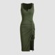 thumbnail image 3 of Gibobby Vestido sexy para mujer verano casual cuello redondo botón roscado vestido ajustado inferior cordón vestido(Verde,M), 3 of 3