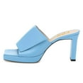 thumbnail image 2 of YDN Women Elegant Square Open Toe Platform Mules Chunky Block High Heeled Slip On Sandals Summer Casual Shoes Size 7 Blue, 2 of 5