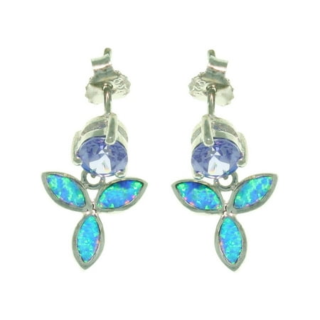 - Jewelry Trends Sterling Silver Wild Iris Created Opal and Cubic Zirconia Earrings
