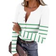 thumbnail image 2 of FDGIU ‌‌‌‌‌‌‌Women’s Ribbed Knit Striped Long Sleeve Top - Henley Neck Slim Fit Layered Tee for Work Casual, 2 of 7