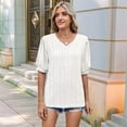 thumbnail image 4 of Womens Puff Short Sleeve Shirt Summer Tops V Neck Casual T Shirts Loose Fit Blouses White XXL, 4 of 6