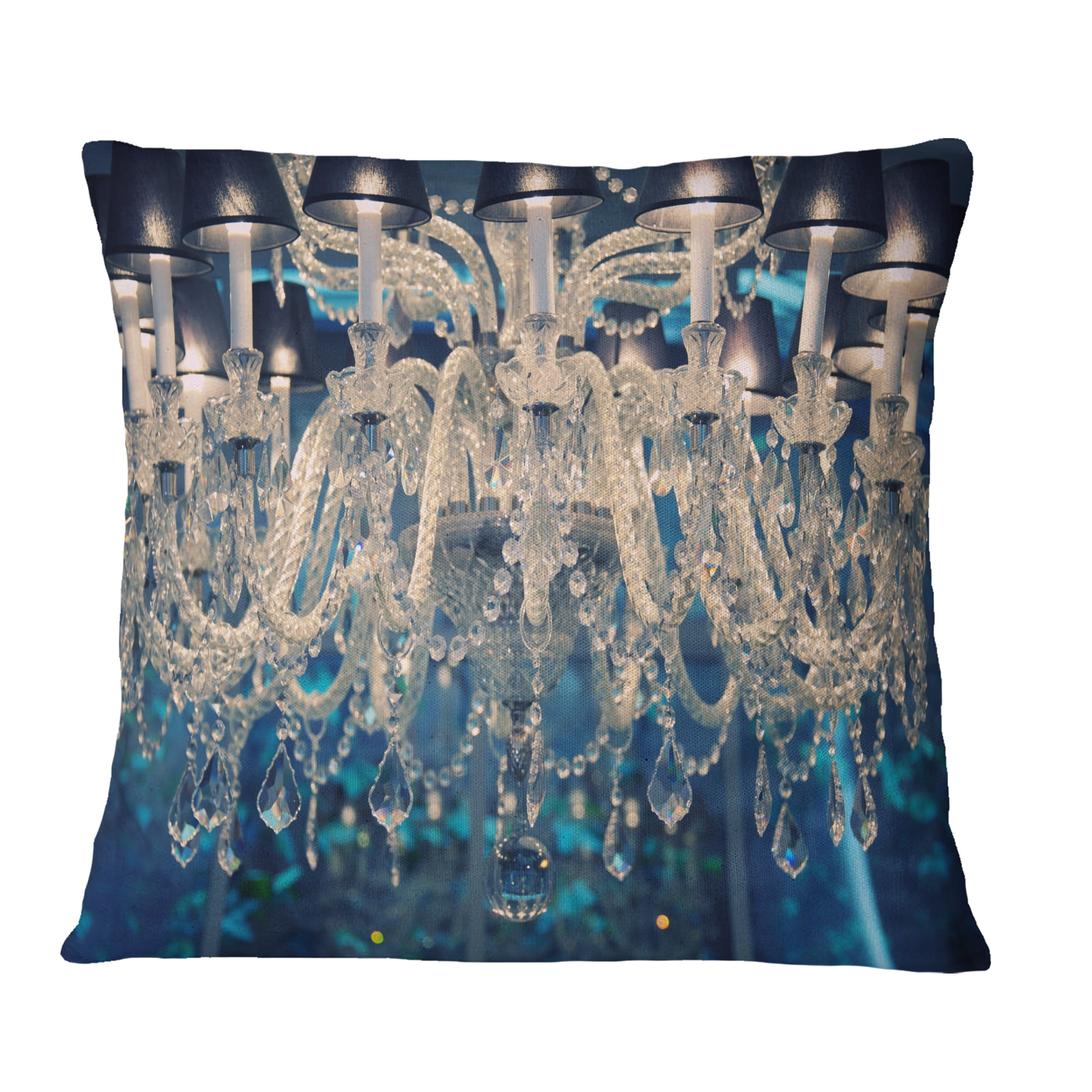 Designart Blue Vintage Crystal Chandelier - Flower Throw Pillow - 16x16