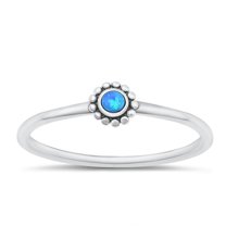 CHOOSE YOUR COLOR Blue Simulated Opal Wholesale Ring 925 Sterling Silver Bali Flower Band CZ Female Size 8