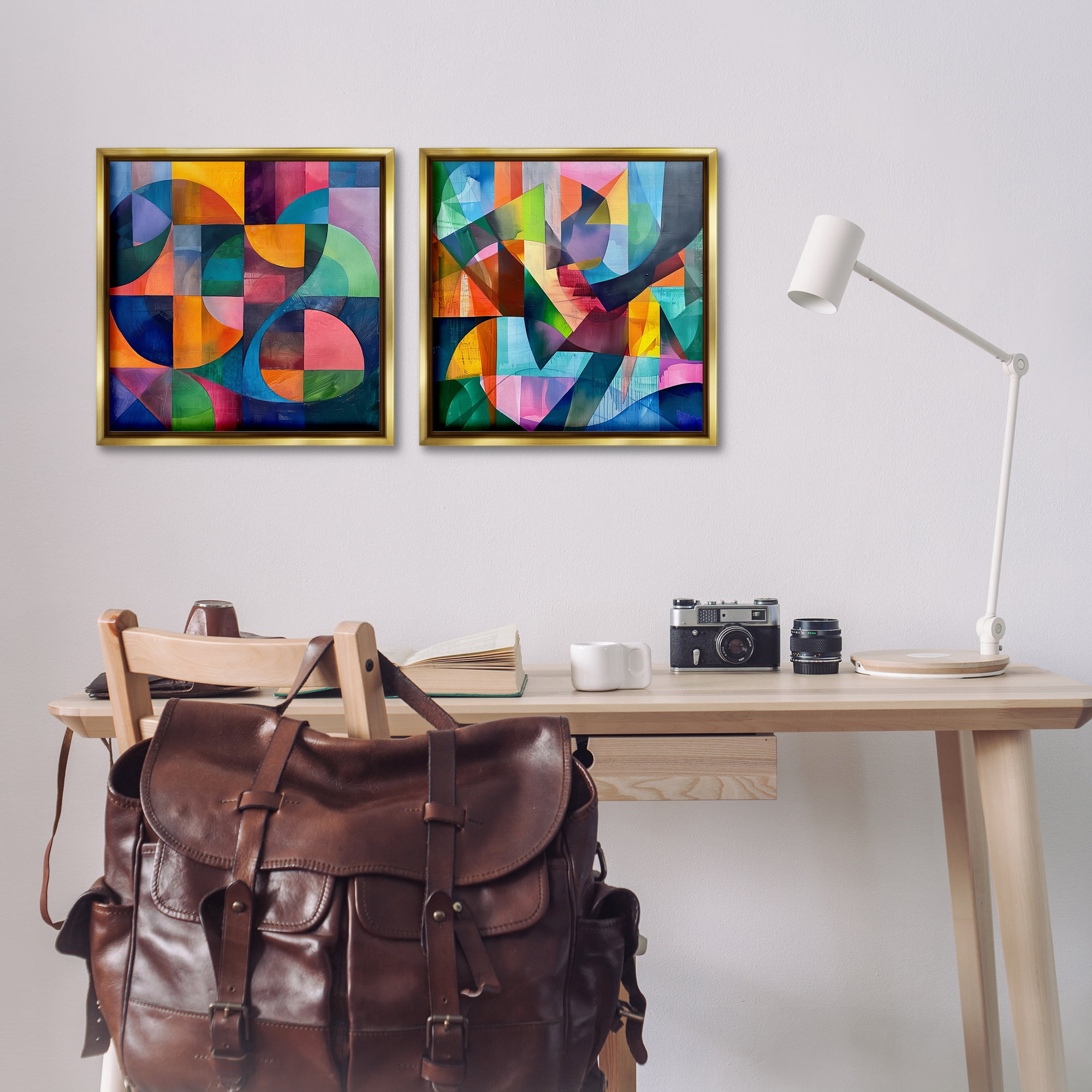 Stupell Industries Eye Catching Abstract Shapes Abstract Painting Gold Floater Framed Canvas Art Print Wall Art, 18 x 18, Set of 2