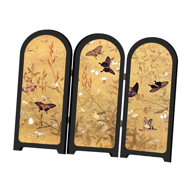 Adorno de pantalla plegable, divisor de mesa pequeño, paisajismo tradicional, pájaros y Estilo C
