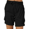 thumbnail image 1 of Cindysus Women Linen Shorts Casual Cargo Short Loose Outdoor Pants Elastic Bottoms Black XL, 1 of 3