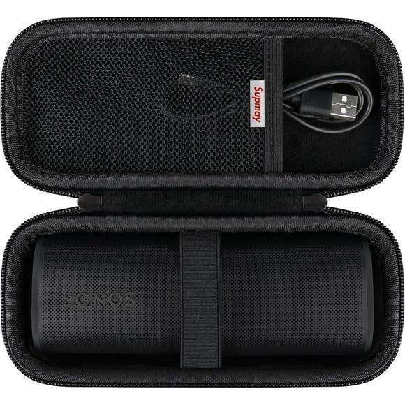 SDES-Hard Carrying Case for Sonos Roam 2/ Sonos Roam Portable Waterproof Bluetooth Speaker, Wireless Portable Speaker Protection Case with Mesh Pocket for USB-C Cable, Black
