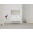 thumbnail image 2 of 48 Inch Wall Mounted Bathroom Vanity with Double Resin Sink and Three Soft Close Doors White Plywood Space Saving Storage, 2 of 9