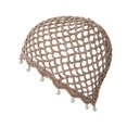 thumbnail image 4 of XIAOCHA Womens Boho Pearl Accent Crochet Beanie Solid Knit Breathable Beach Holiday Beanie Hats,Coffee, 4 of 5