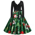 thumbnail image 2 of Vestido de fiesta de noche de Navidad con cuello en V y manga larga con estampado vintage para mujer Pompotops  hdfakjf7399, 2 of 9