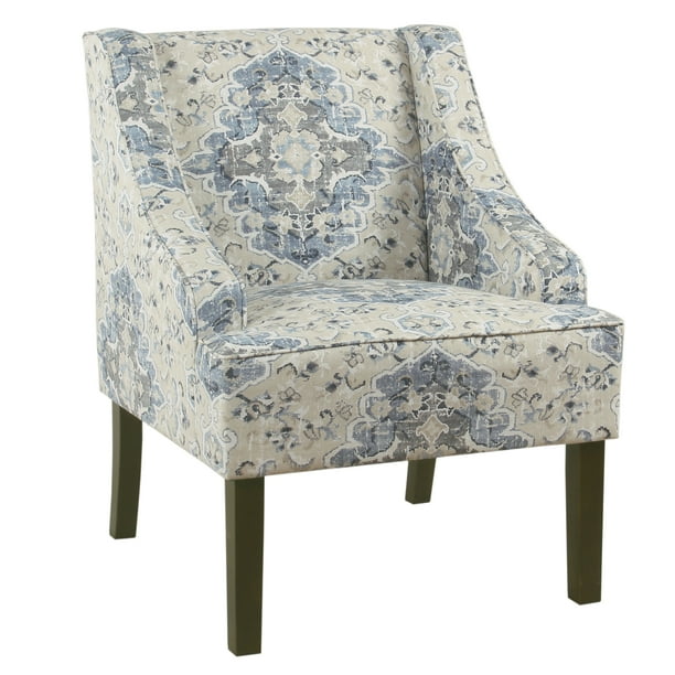Benzara Fabric Upholstered Wooden Accent Chair with Swooping Armrests