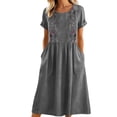 thumbnail image 2 of QUNYINEY Floral Womens Dresses Embroidered Short Sleeve Long Cotton Linen A Line Dress Summer Crew Neck Loose Fit Casual with Pockets Dresses, 2 of 8