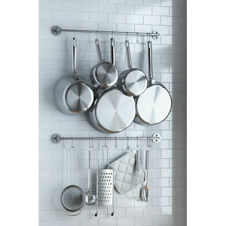 Wall Mount Utensil Rack - Wallniture Thick Kitchen Wall Mount Rail 24 Inch Hanging Utensil Organizer Rack for Pots Pans Lids Utensils Set of 2 Gray
