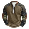 thumbnail image 2 of Camo Men Sweatshirt Casual Quarter Zip Pullover Lightweight 3/4 Zip Pullover Long Sleeve Fashion Polo Sweaters Green 5XL, 2 of 4