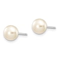 thumbnail image 2 of Auriga 14k White Gold 6-7mm White Button Pearl Stud Earrings for Women, 2 of 5
