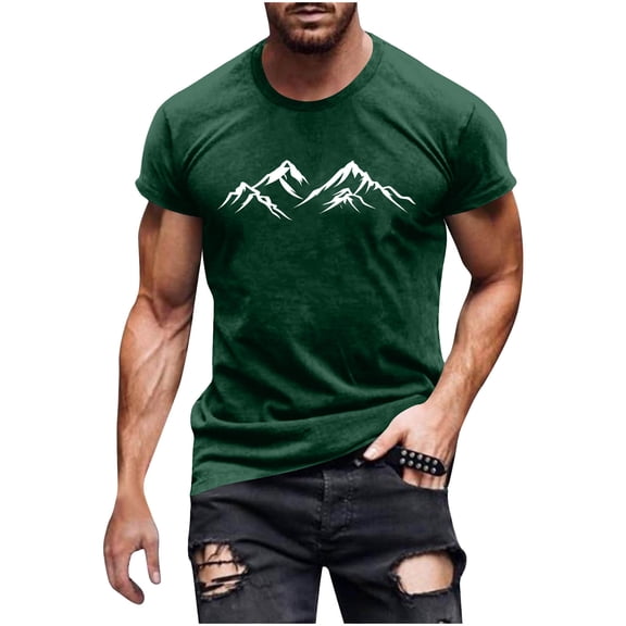 Blouse for Men Short Sleeved Round Neck Casual Printed Shirt Green 4XL