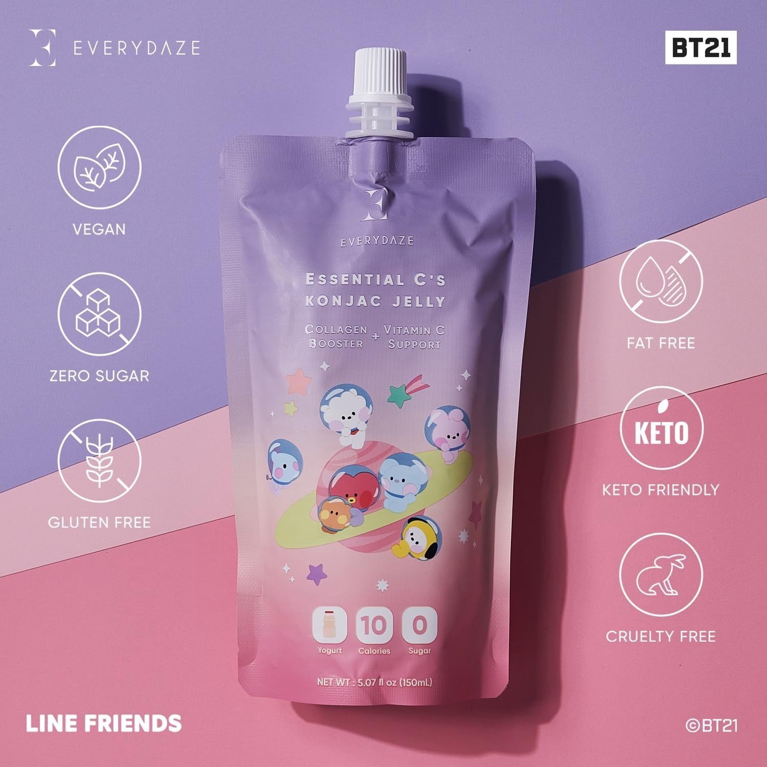 EVERYDAZE with BT21: Essential C’s Konjac Jelly – Yogurt, Box of 10 Packs