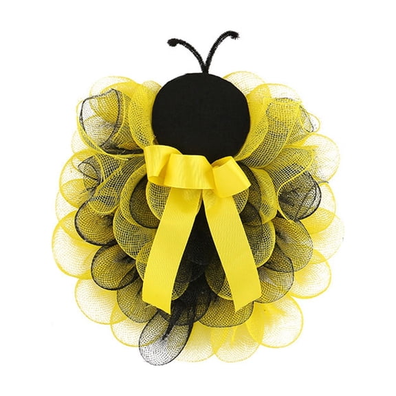 Easter Wreath Door Hanging Mesh Decoration With Bee Design, Fluffy Material, Durable For Outdoor Courtyard Porch Wall Fireplace Decor 14.17In 0.28Lb