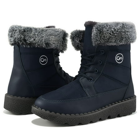 

Women s Lace Up Winter Boots Warm Faux Fur Lined Ladies Snow Boots Fashion Mid Carf Boots