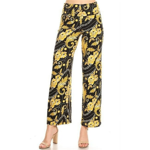 White Mark 550-160-S Printed Palazzo Pants, Black - Small