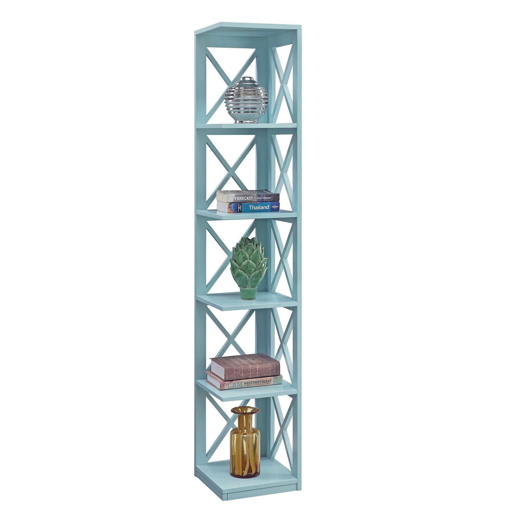 Convenience Concepts Oxford 5 Tier Corner Bookcase, Sea Foam Blue