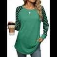thumbnail image 2 of Blusas Tipo Túnica A Rayas para Mujer, Camisas Casuales de Larga, Jersey de Cuello Redondo. Verde XL, 2 of 9