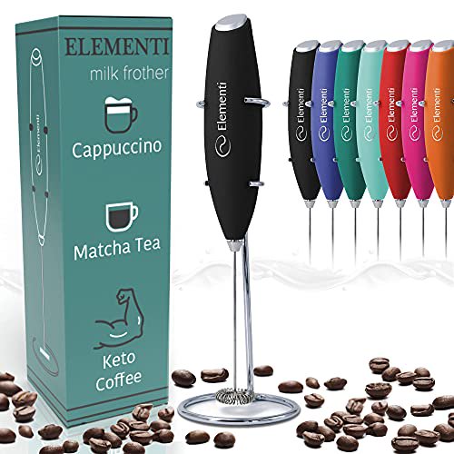 Elementi Electric Milk Frother Handheld, Matcha Whisk, Milk frother for Coffee Frother Electric Handheld Drink Mixer, Electric Mini Whisk Small Hand Mixer, Frappe Maker (Black)