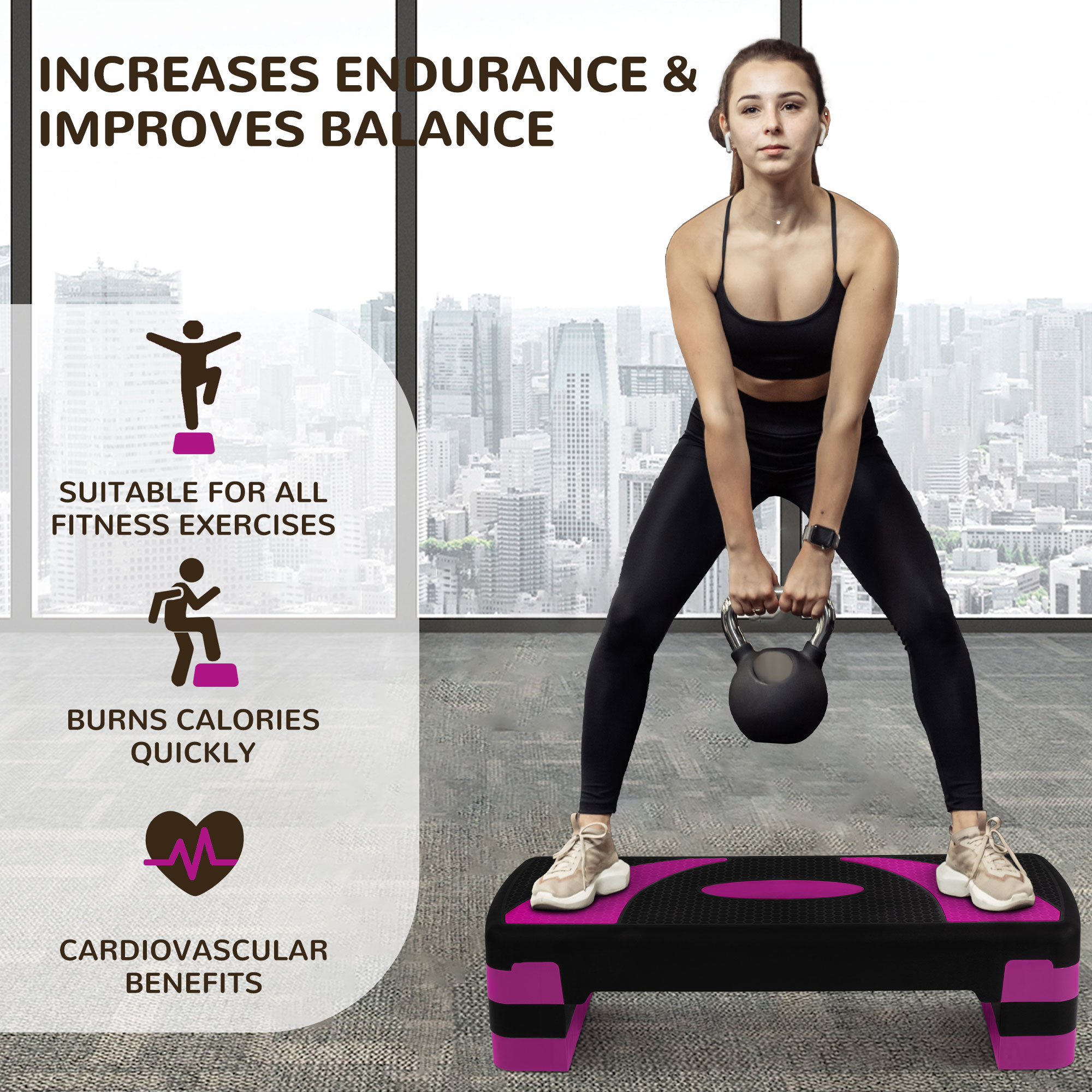 Stackable Arobic Steps Cardio Workout Step Step Aerobic Platform 31 Inch | 3 Height Levels | 4 ...