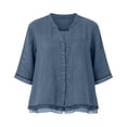 thumbnail image 5 of Shirts for Women Dressy Casual Mesh Hem 3/4 Length Sleeve Button Down Shirts Summer V Neck Trendy Solid Going Out Tops, 5 of 8