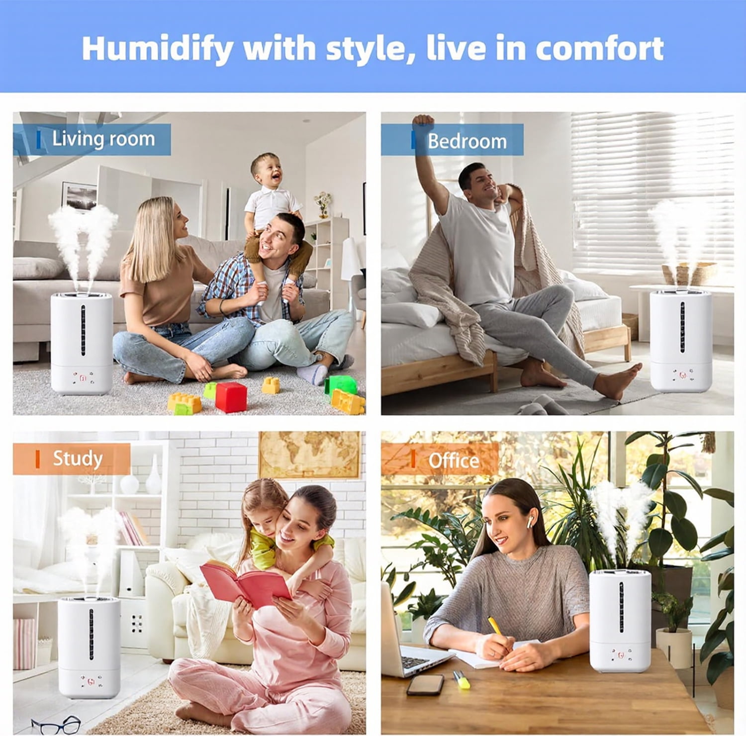 Behome Top Fill Humidifiers for Bedroom, 4.5L Water Tank, 3 Modes, Timer & Oil Diffuser, Quiet Cool Mist Air Humidifier for Home, Plants, Indoor