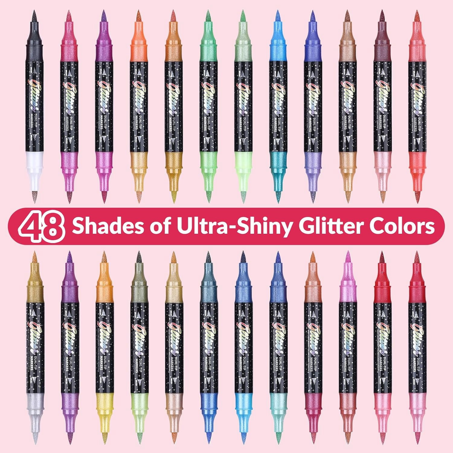 Glitter Effect Brush Marker Set, Dual Tip Pens with Metallic Sparkle for Drawing, Card Making, DIY Crafts & Adult Coloring Books