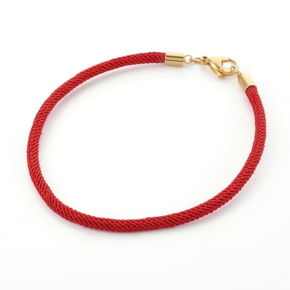 Cotton Cord Bracelet Making with 304 Stainless Steel Clasps Golden Red 8-5/8 inch(21.8cm) 3mm