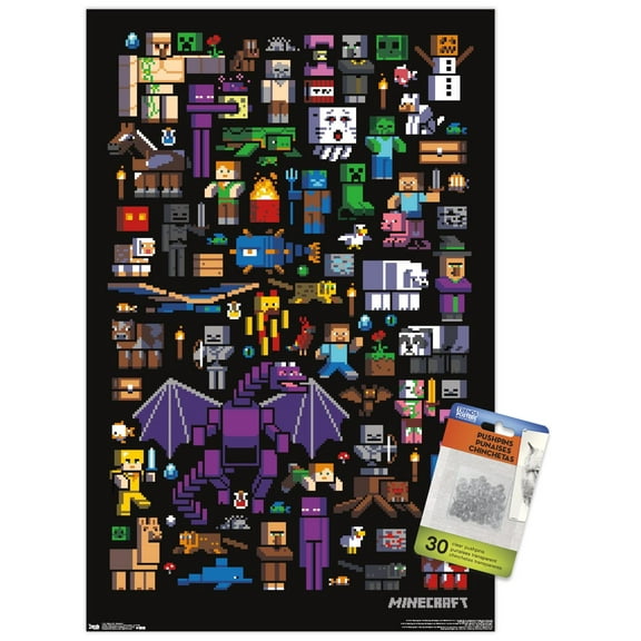Minecraft - Mobbery Wall Poster with Push Pins, 14.725" x 22.375"