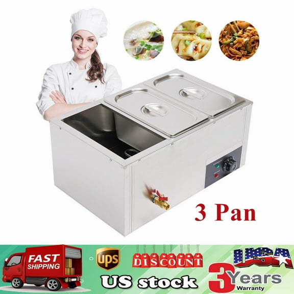 3-Pan Commercial Electric Food Warmer Steam Table Buffet Bain Marie Countertop