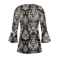 thumbnail image 5 of FAVIPT 3/4 Sleeve Shirts to Hide Belly Women,3/4 Sleeve Shirts for Women Bell V Neck Graphic T Shirts Button Pleated Boho Tops Elegant Vintage Floral Blouse Black,M, 5 of 5
